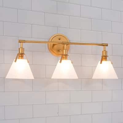 Modern Gold Frame Frosted Glass 3-light Bathroom Vanity Lights Wall Sconces