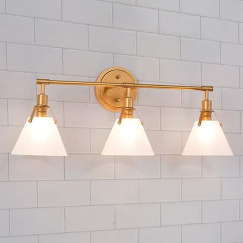 Modern Gold Frame Frosted Glass 3-light Bathroom Vanity Lights Wall Sconces