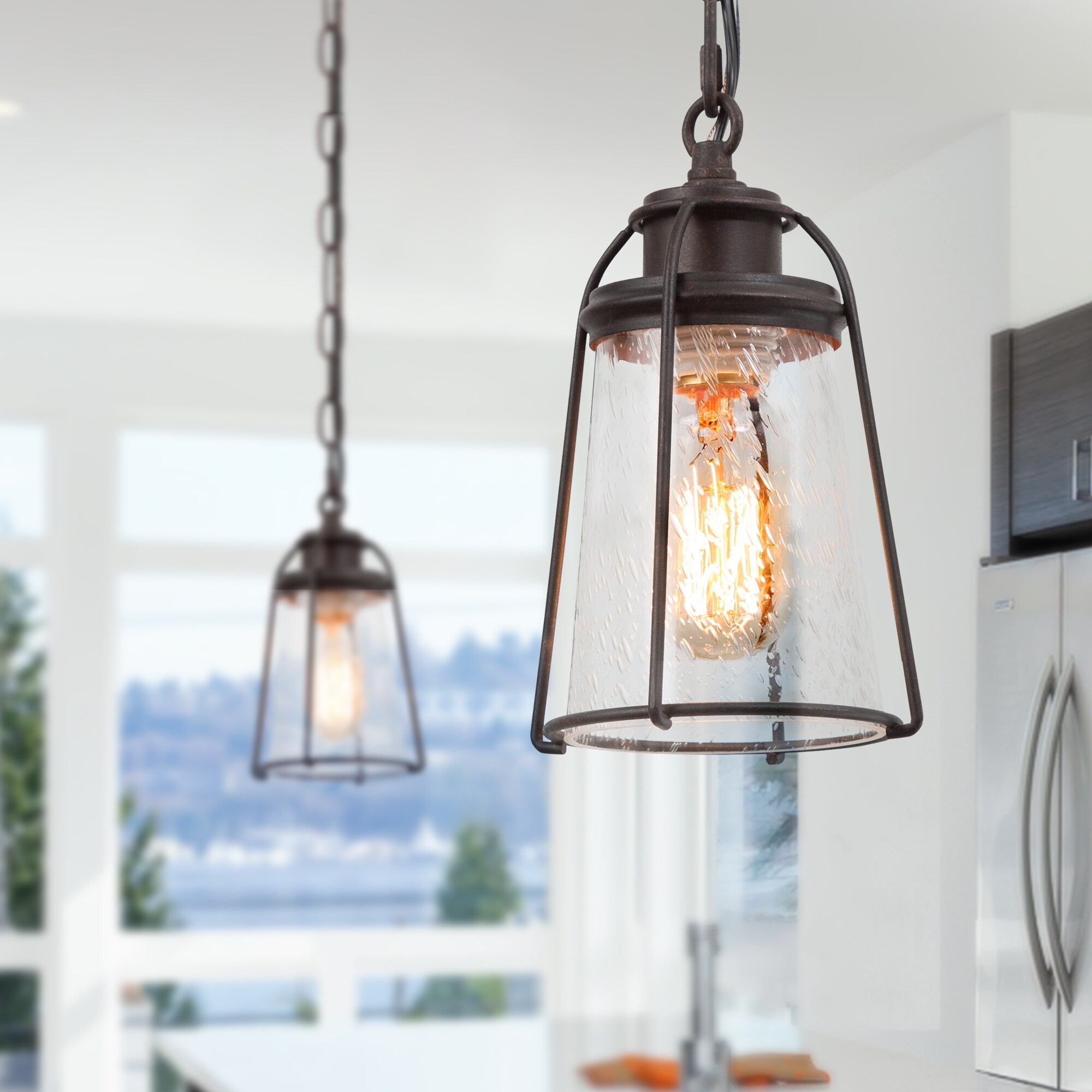 Oil rubbed bronze seeded glass pendant light outlet