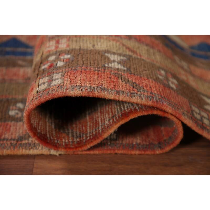 Geometric Ardebil Persian Vintage Runner Rug Hand-knotted Wool Carpet - 3'6" x 10'0"