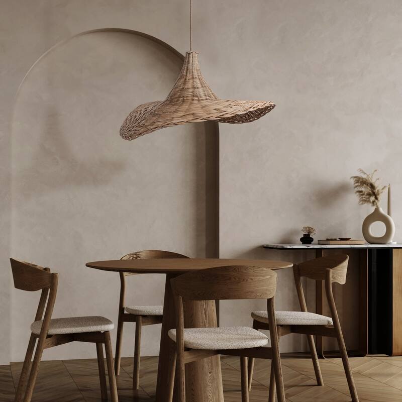 Zen Rattan Pendant Light Natural Medium Sculptural Handwoven Hanging Light For Modern, Transitional, Farmhouse, Boho Room Decor