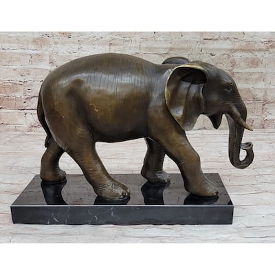 Imitative Elephant Bronze Sculpture Statue On Marble Base - Antoine Barye Reproduction Art