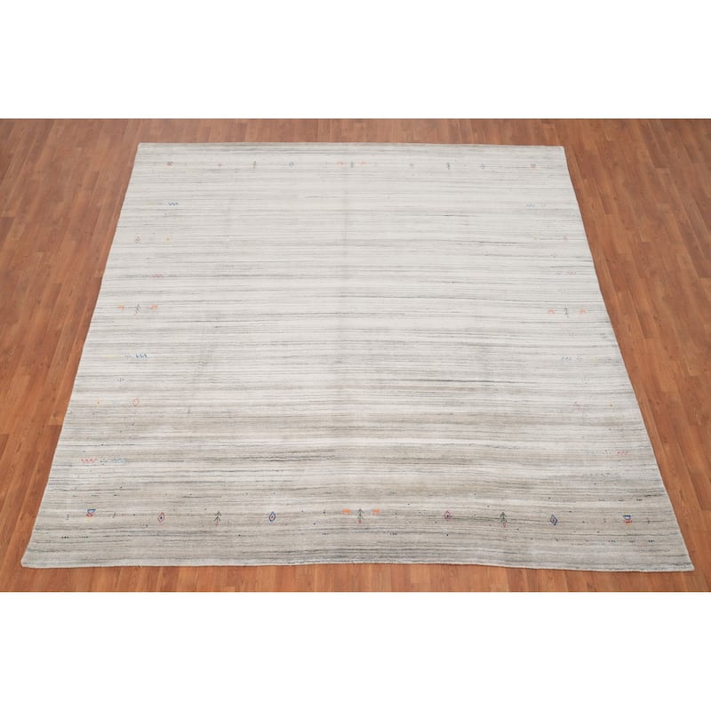 Hand Knotted Oriental Viscose Silk Carpet Tribal Animal Pictorial Greys & Charcoal Gabbeh Area Rug - 9' 9'' X 9' 4''