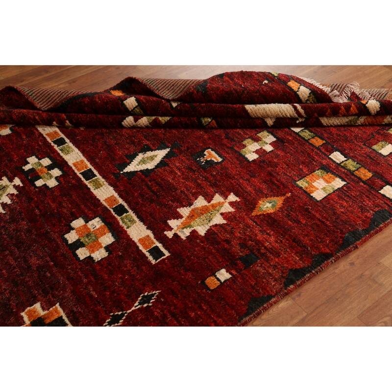 Hand Knotted Oriental 100% Wool Carpet Modern Tribal Red Moroccan Area Rug - 7' 9'' X 5' 8''