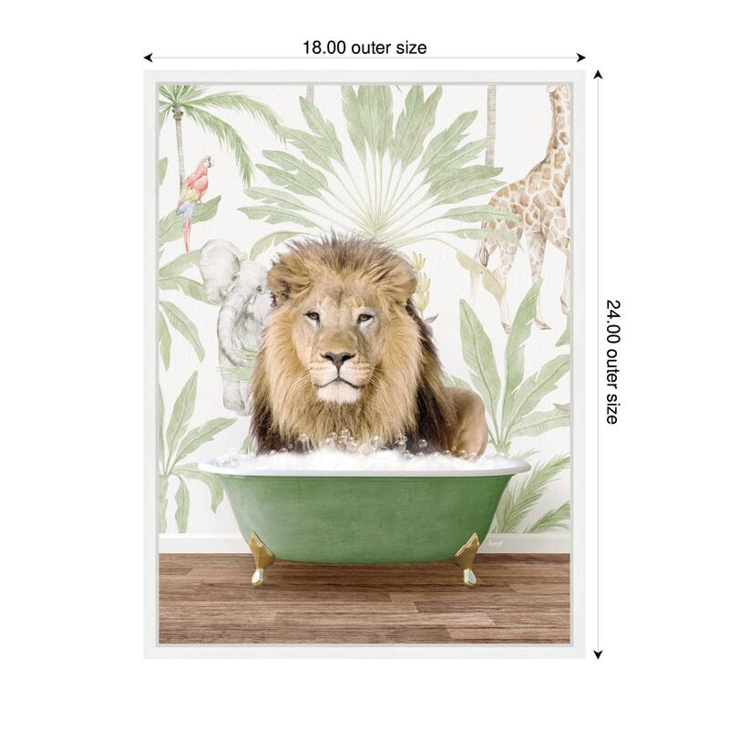 Kate and Laurel Sylvie Lion in Wild Safari Bathtub Framed Canvas by Amy Peterson