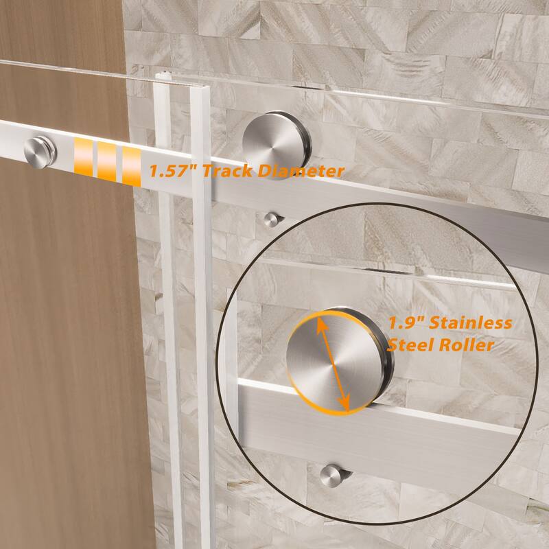 GDFStudio - Rowan Frameless Single-Sliding Shower Door for Tall Modern Bath Layouts - 60 "W x 76" H