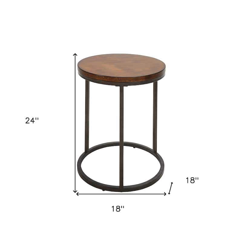 HomeRoots 24" Black And Wood Brown Wood And Iron Round End Table - 18' X '24' X '18