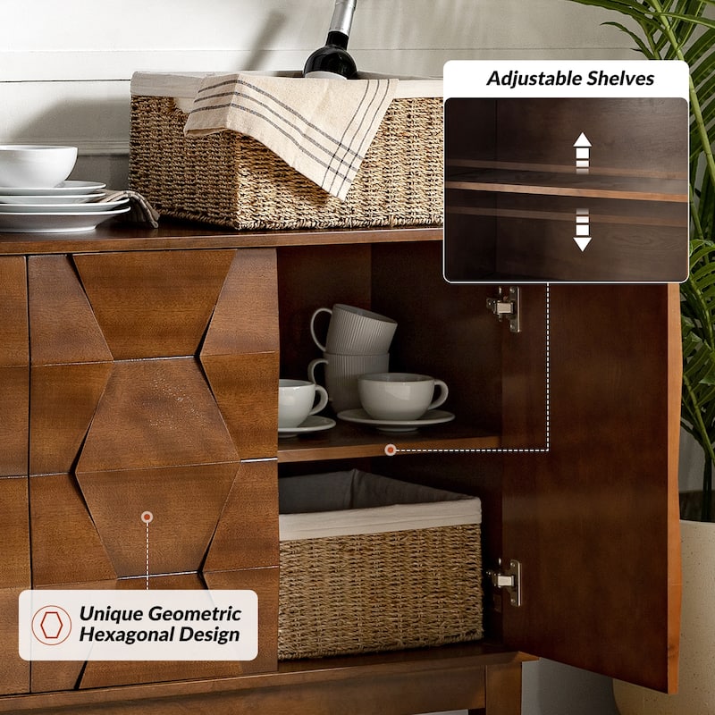 Silakan Mid-Century Modern 4-Door Large Storage Sideboard with Solid Wood Legs by HULALA HOME