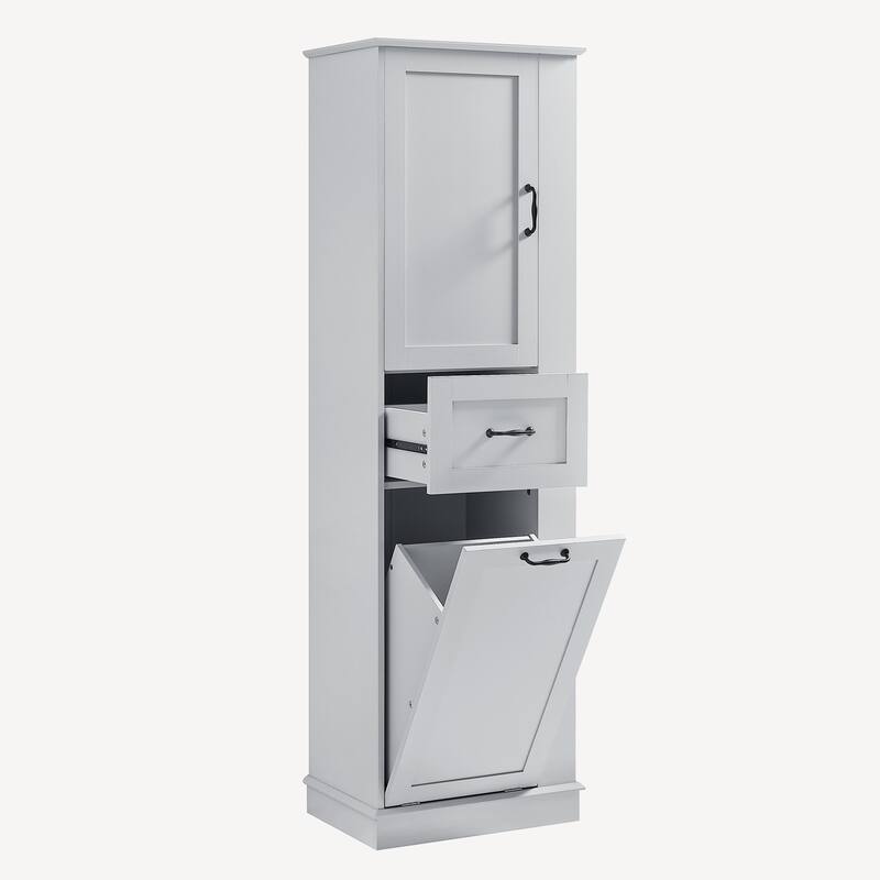 Tall Bathroom Storage Cabinet with Tilt-Out Compartment and Adjustable Shelves