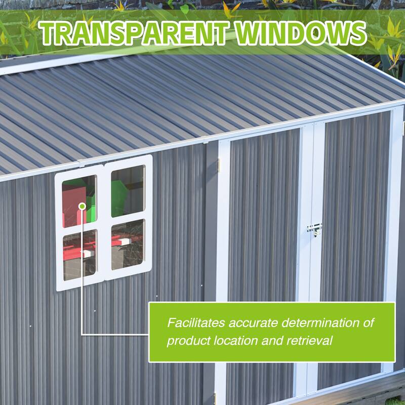 8x12 FT Outdoor Metal Storage Shed with Window, Lockable Hinged Doors and 4 Vents, Heavy Duty Steel Shed