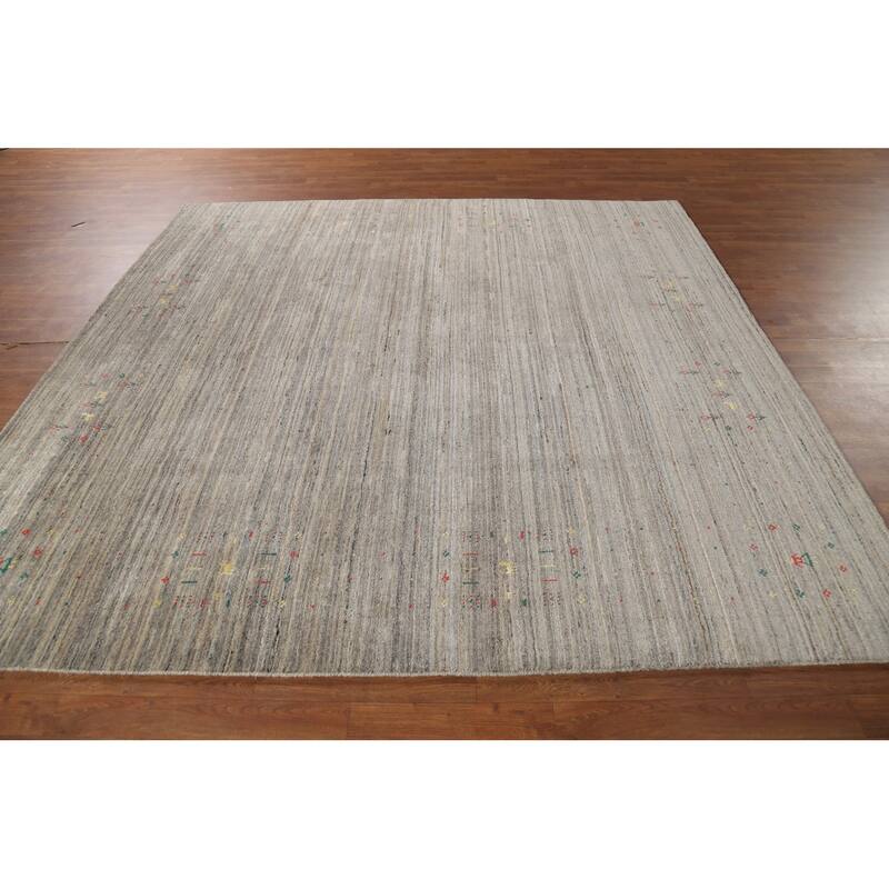 Striped Gabbeh Indian Square Area Rug Handmade Wool Carpet - 7'9"x 7'11"