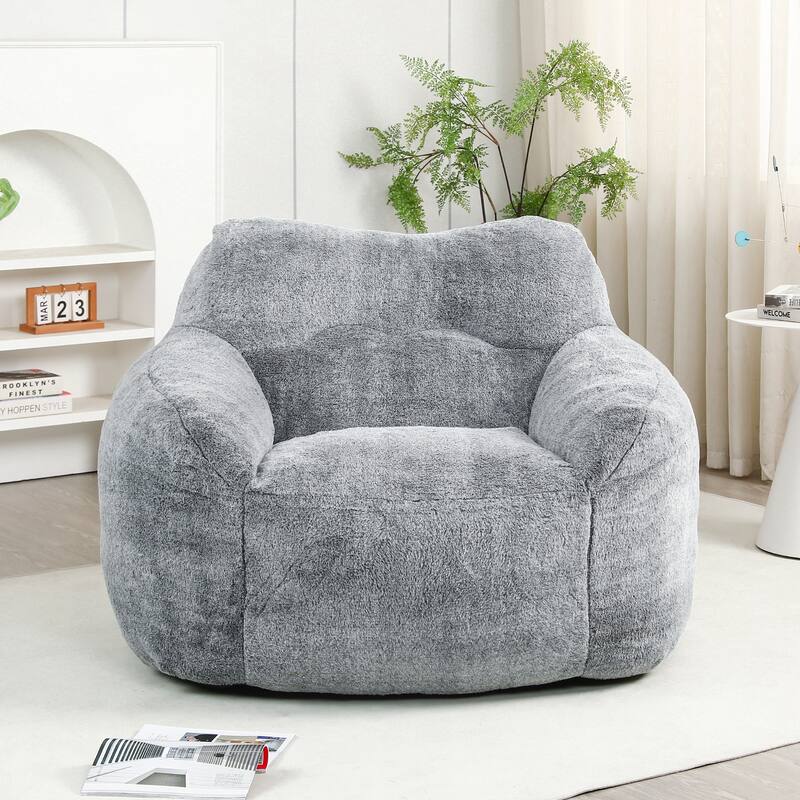 Oversized Memory Foam Bean Bag Chair Lazy Sofa with Armrests and Removable Cover for Living Room Bedroom - Dark Gray