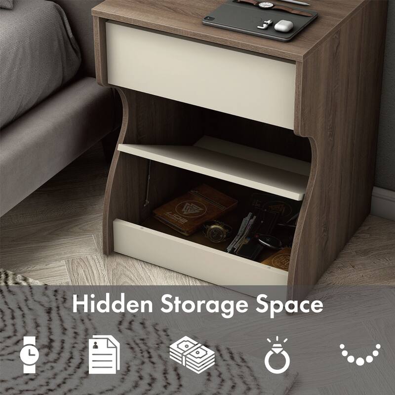 24/7 Shop At Home Modern Chestnut Brown 1-Drawer Nightstand with Charging Station and Hidden Storage