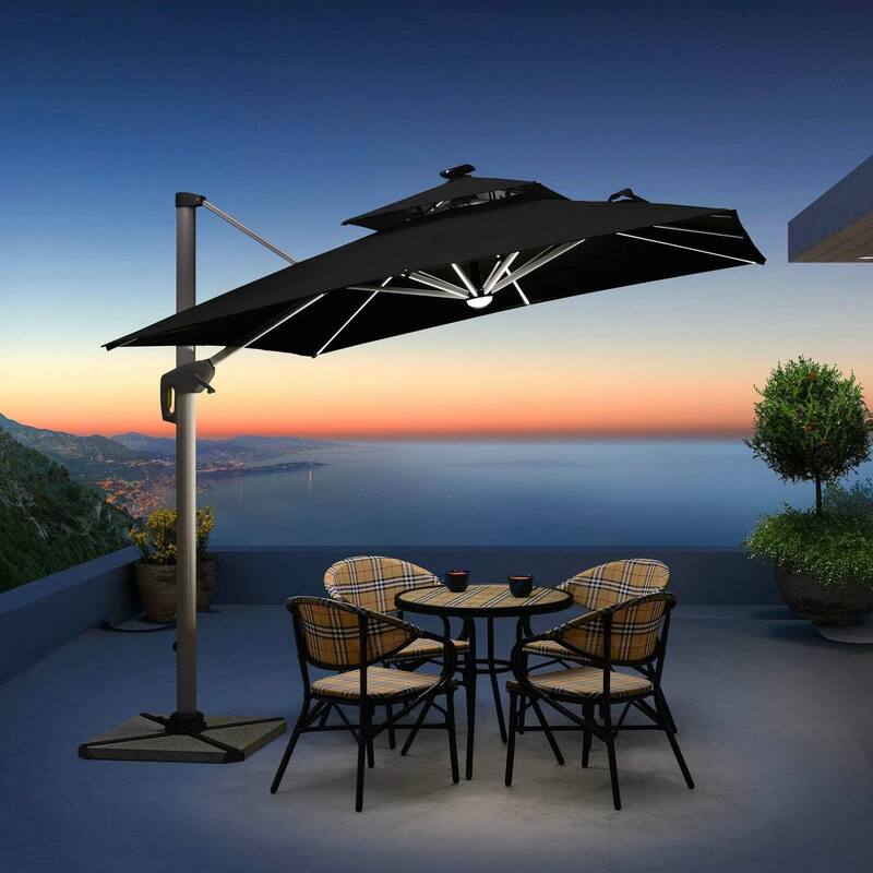 PURPLE LEAF 9 ft Double Top LED Square Patio Cantilever Umbrella
