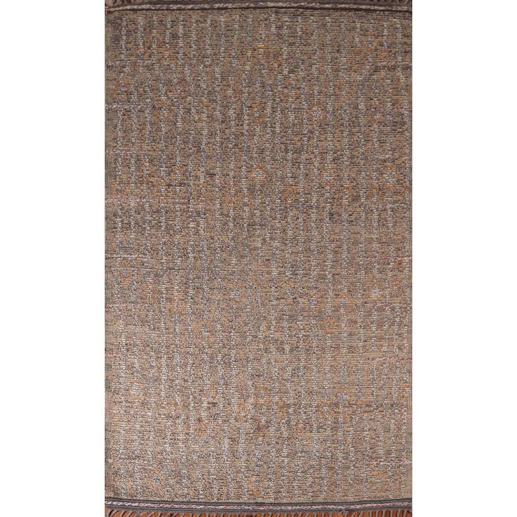 Brown Striped Moroccan Oriental Area Rug Handmade Wool Carpet - 6'0"x 10'7"