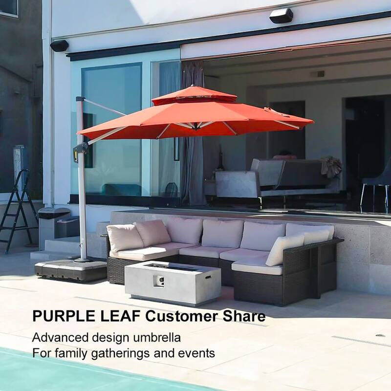 PURPLE LEAF Double Top Round Patio Large Cantilever 360 Degree Rotation 10/11/12/13ft Outdoor Classic Umbrella