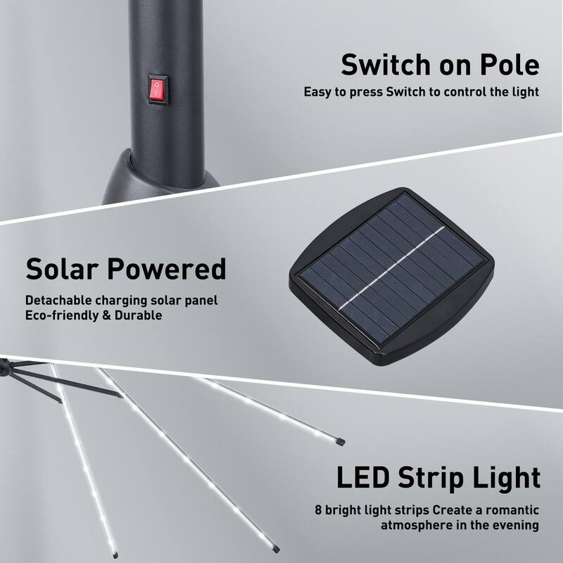 Ainfox 10ft Solar Patio Umbrella 40 LED Lighted and Umbrella Base, Strip Lights Outdoor Market Table Umbrella