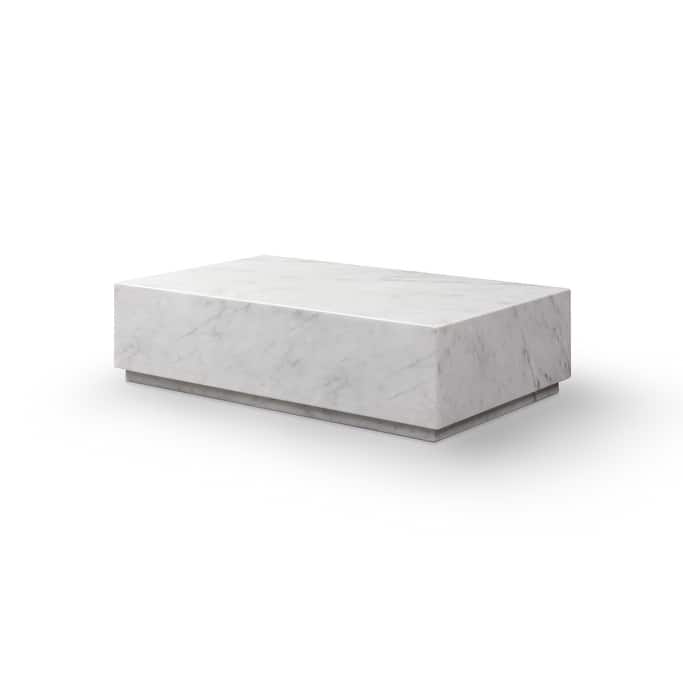 HomeRoots 55" White Genuine Marble Block Coffee Table - 55.00 in. x 15.00 in. x 32.00 in.