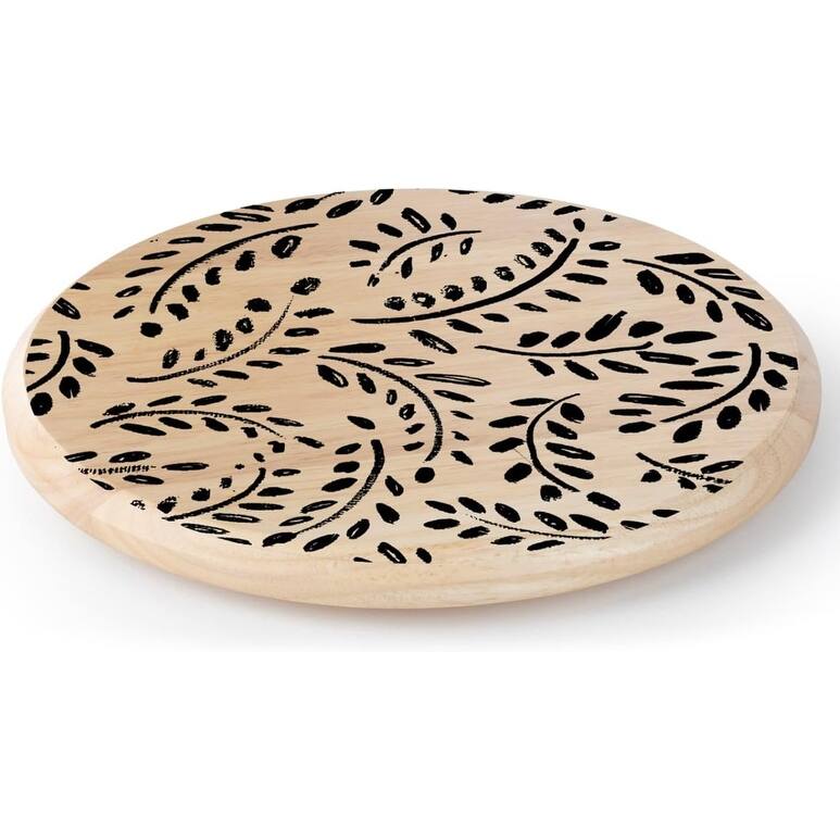Wide Stripes Round Acacia Wood Lazy Susan Turntable 14" Diameter for Serving Kitchen Organization Condiment Caddy - Multi