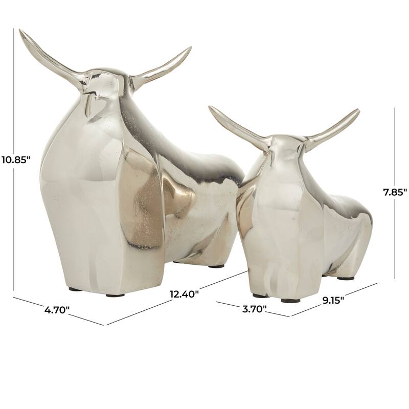 CosmoLiving by Cosmopolitan Aluminum Metal Bull Sculpture (Set of 2) - Silver or Gold