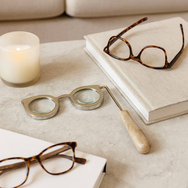 Eyeglass Magnifying Glass with Marble Handle Sculpture - 9" - Silver - 7.5"