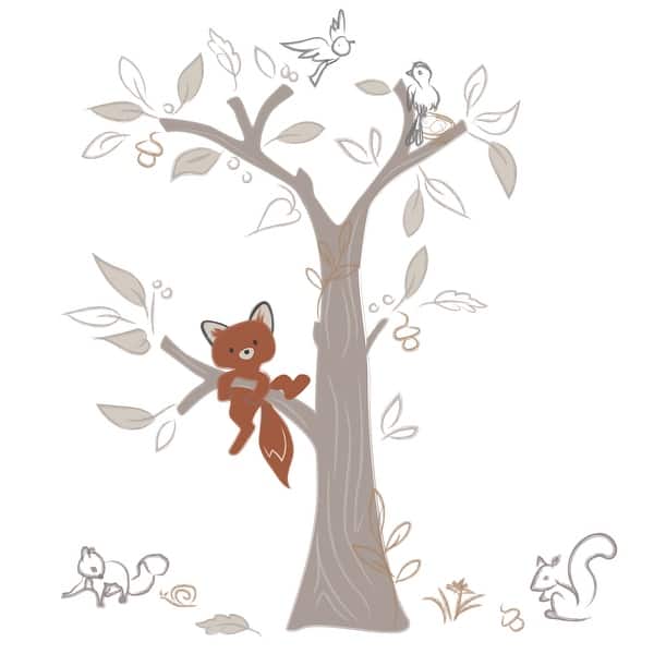 slide 2 of 4, Lambs & Ivy Treetop Fox Beige Tree w/ Woodland Animals Wall Decals/Stickers