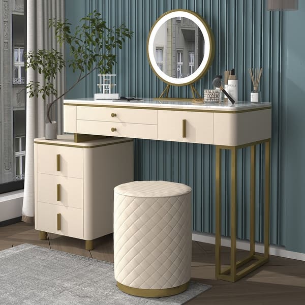 Mixoy Beige Makeup Vanity Dressing Table Set with Touch Screen LED  Mirror,Drawers,Bedroom Dressing Table and Cushioned Stool - Bed Bath &  Beyond - 39845935
