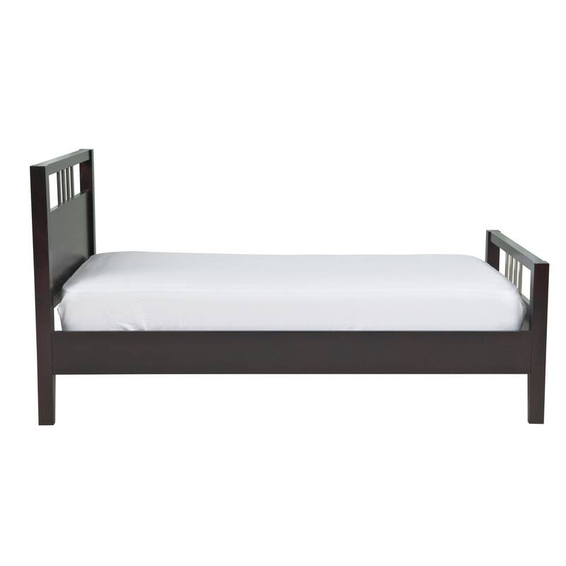 Fang Modern King Size Bed, Sleigh Headboard, Metal Bars, Espresso Brown
