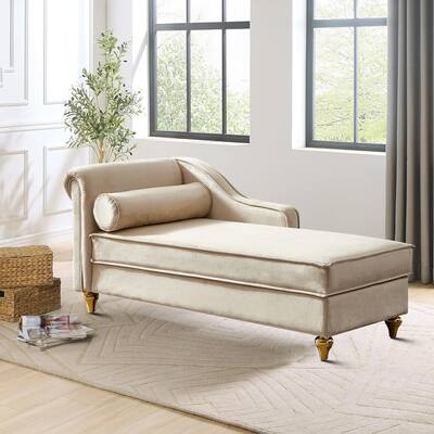 French Elegant Velvet Upholstered Storage Chaise Lounge Chair with a Pillow