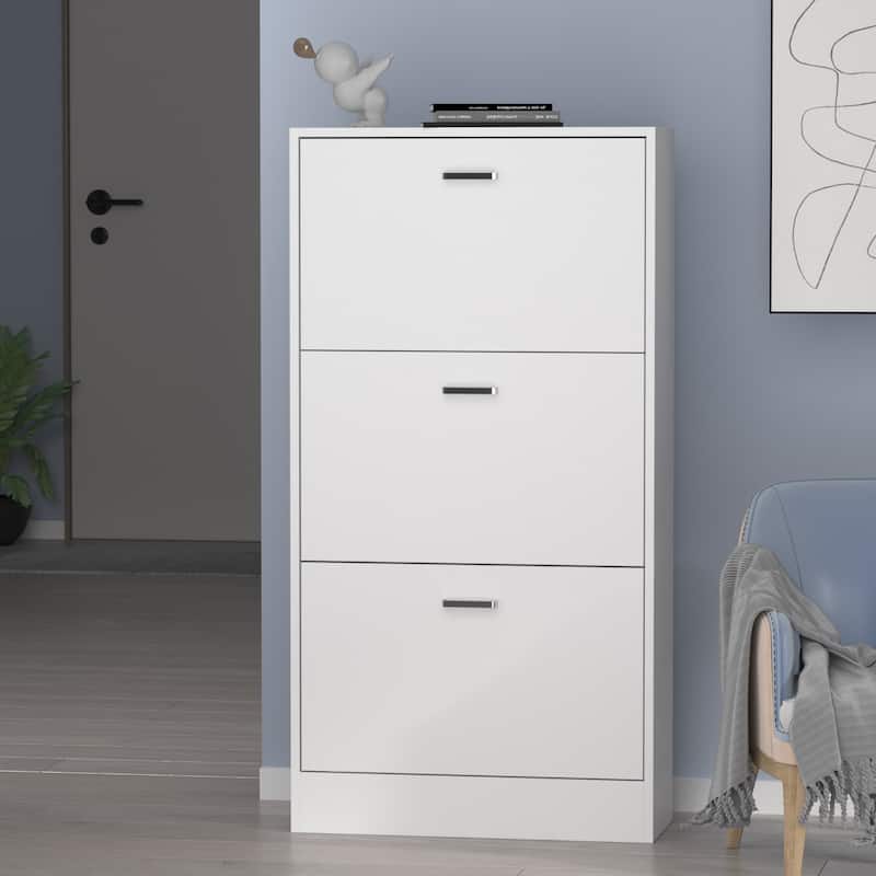 23.6"W Trendy Shoe Storage Cabinet with 3 Large Fold-Out Drawers