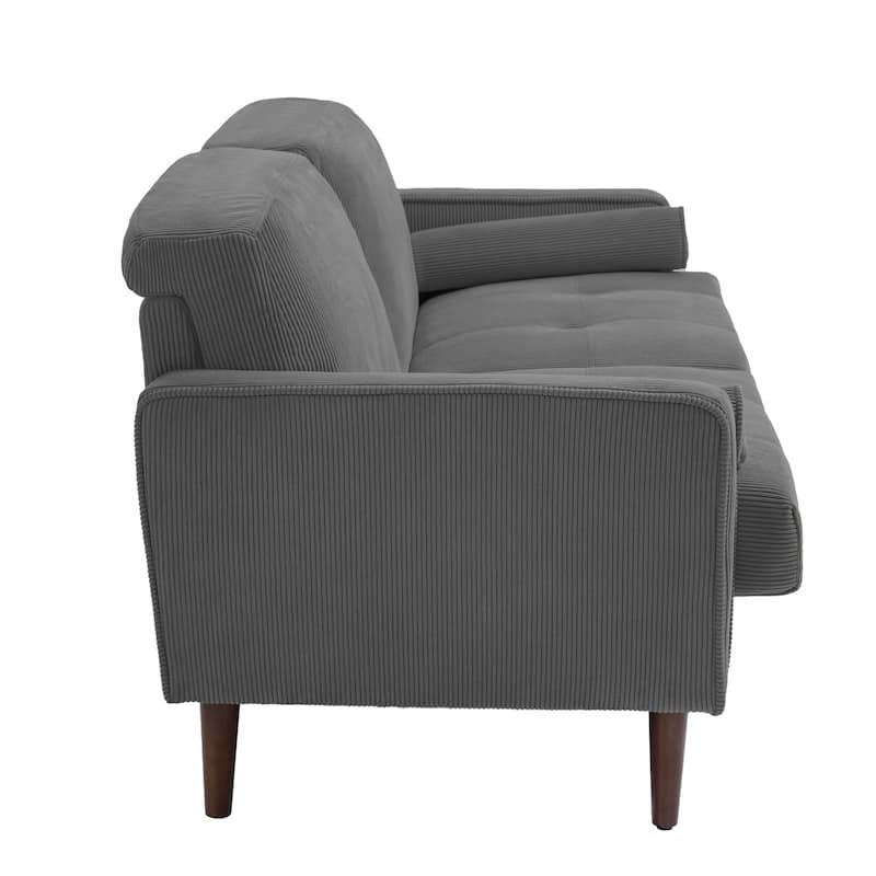 Modern Corduroy Upholstered 2 Seater Sofa with Bolster Pillows