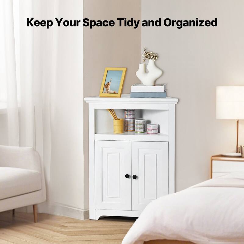 Corner Cabinet 32" with 2 Doors and Adjustable Shelves for Home Storage - 25.4 x 12.8 x 33.3 in
