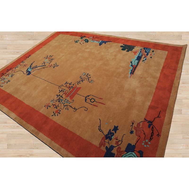 Beige Chinese Art Deco New Zealand Wool Hand Tufted Multi Size Oriental Area Rug LoomBloom