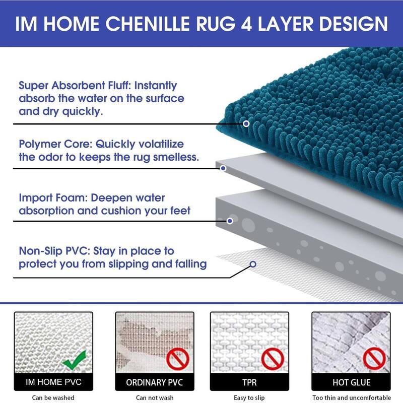 Ultra Soft Striped Non Slip Chenille Bathroom Rug Set 3 Pieces