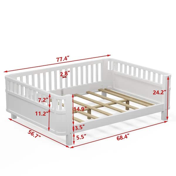 dimension image slide 1 of 4, Full or Twin Size Wood Low Profile Kids Platform Bed Frame with Rails
