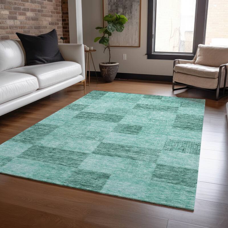 Machine Washable Indoor/ Outdoor Checker Chantille Rug - Seafoam - 8' x 10'
