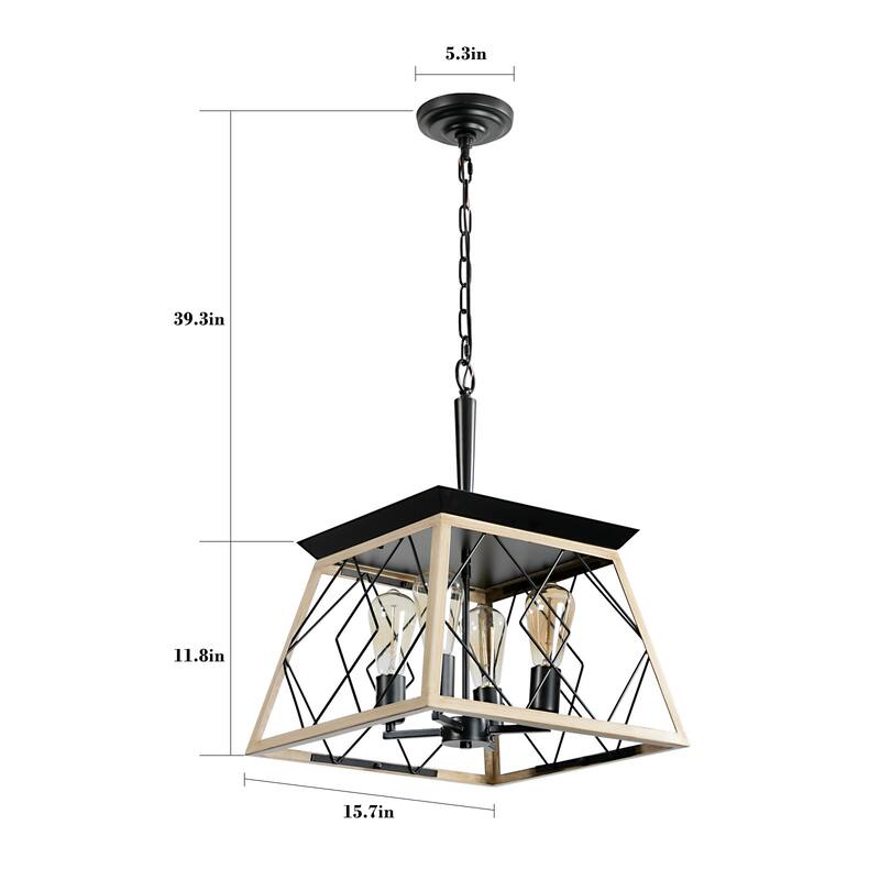 Cusp Barn 4-Light Farmhouse Chandeliers Rustic Pendant Light Fixture with Adjustable Chain For Dining Room Kitchen