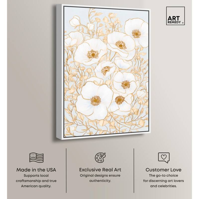 White and Gold Poppies I Canvas by Art Remedy