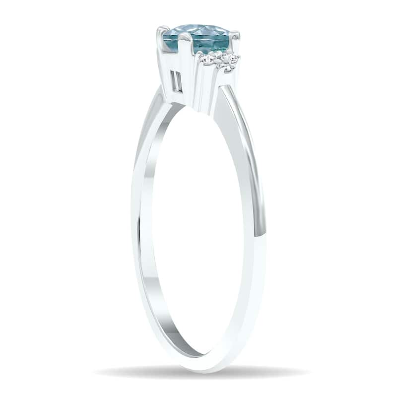 Women's Aquamarine and Diamond Half Moon Ring in 10K White Gold