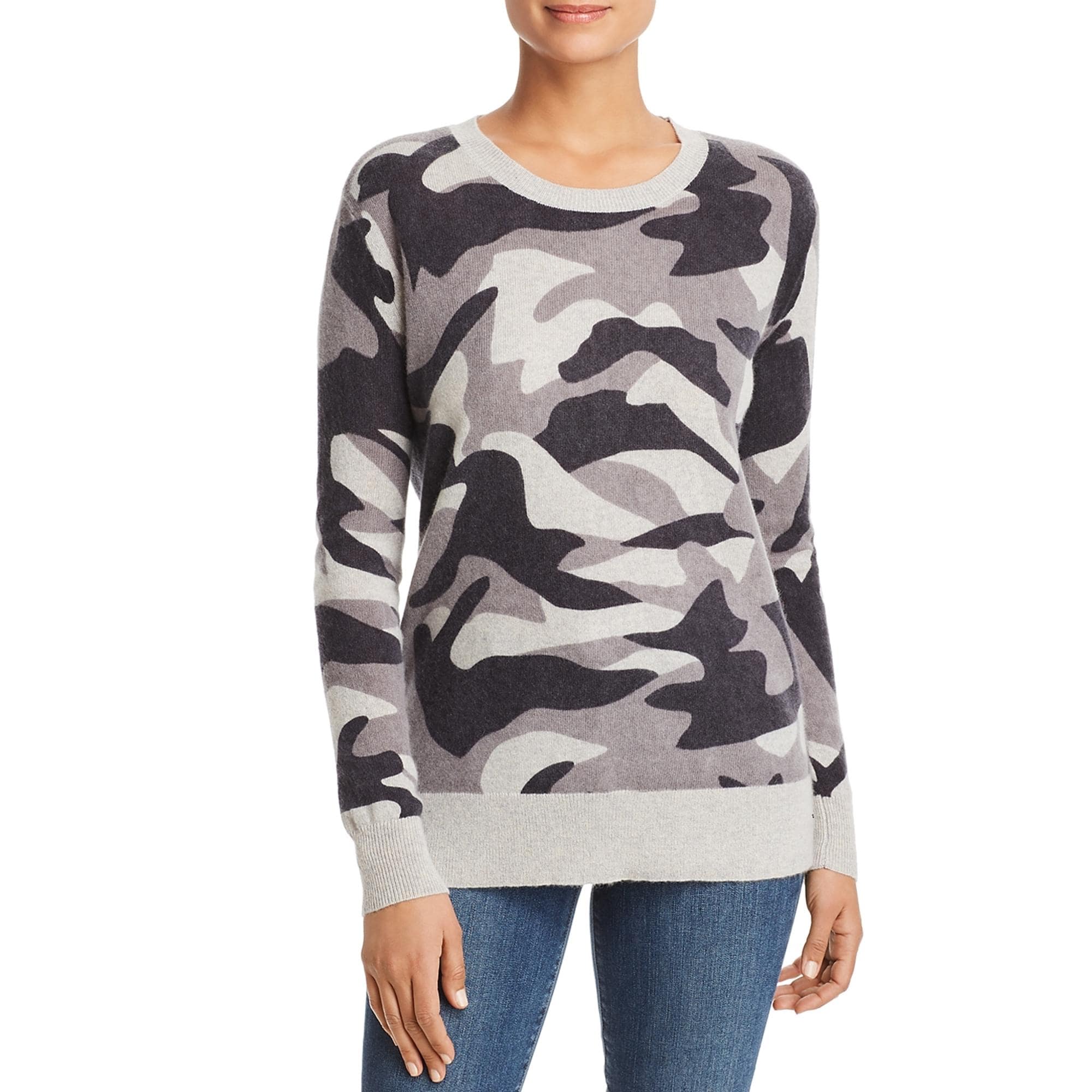 Private Label Womens Crewneck Sweater Cashmere am - Light Grey Combo