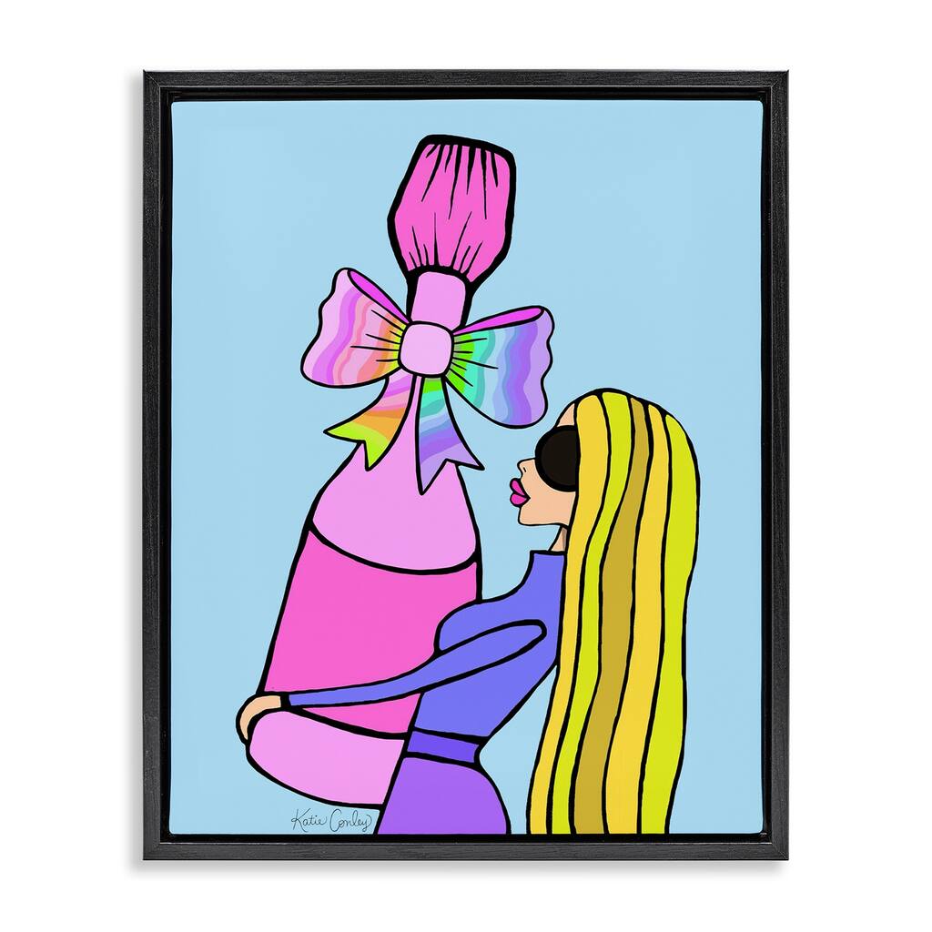 Stupell Bold Fashionista with Wine Bottle Framed Floater Canvas Wall Art Design By Katie Conley
