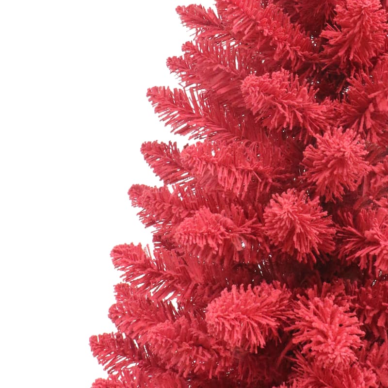 Puleo International 6.5 ft. Pre-lit Flocked Fashion Red Artificial Christmas Tree with 200 Warm White LED Lights