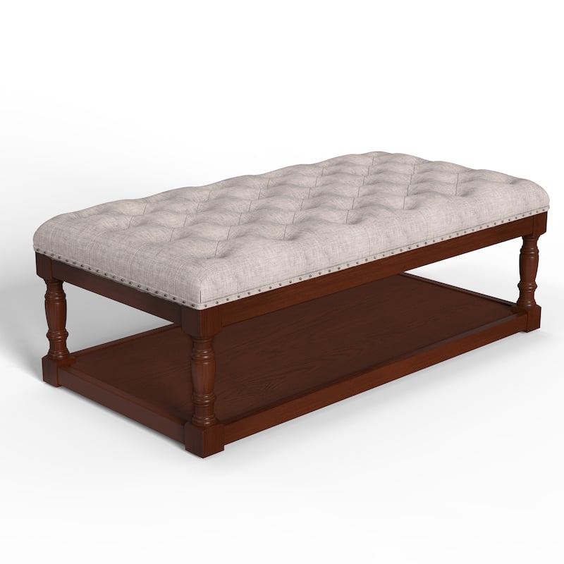 Tubbs 48-inch Tufted Cocktail Shelved Ottoman - NaturalTop-BrownFrame