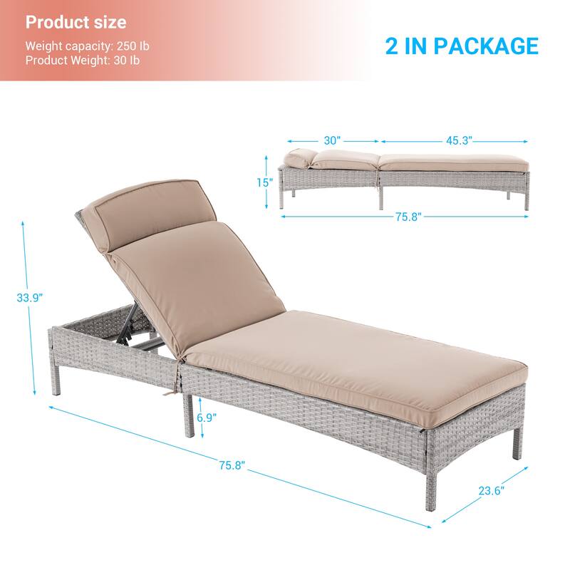 LIVOOSUN 2Pcs Patio Chair Rattan Single Lounge Water-Repellent Cushion