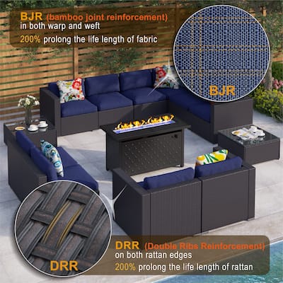 Gariau Rattan/Wicker 13-Piece Outdoor Patio Conversation Sectional Set with 2 Kinds of Gas Fire Pit Tables by Havenside Home