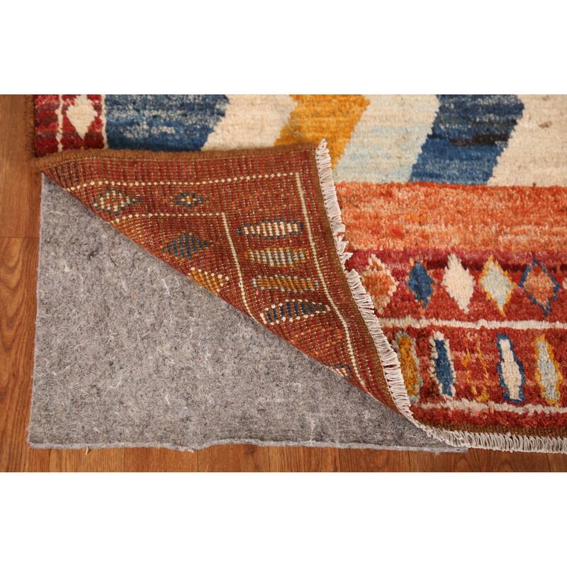 Orange Tribal Geometric Moroccan Rug Hand-Knotted Wool Carpet - 6'7" x 9'6"