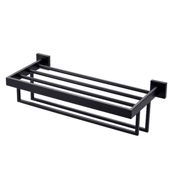 WOWOW 2-Tier Stainless Steel Bath Towel Rack - 20 in. - Matte Black
