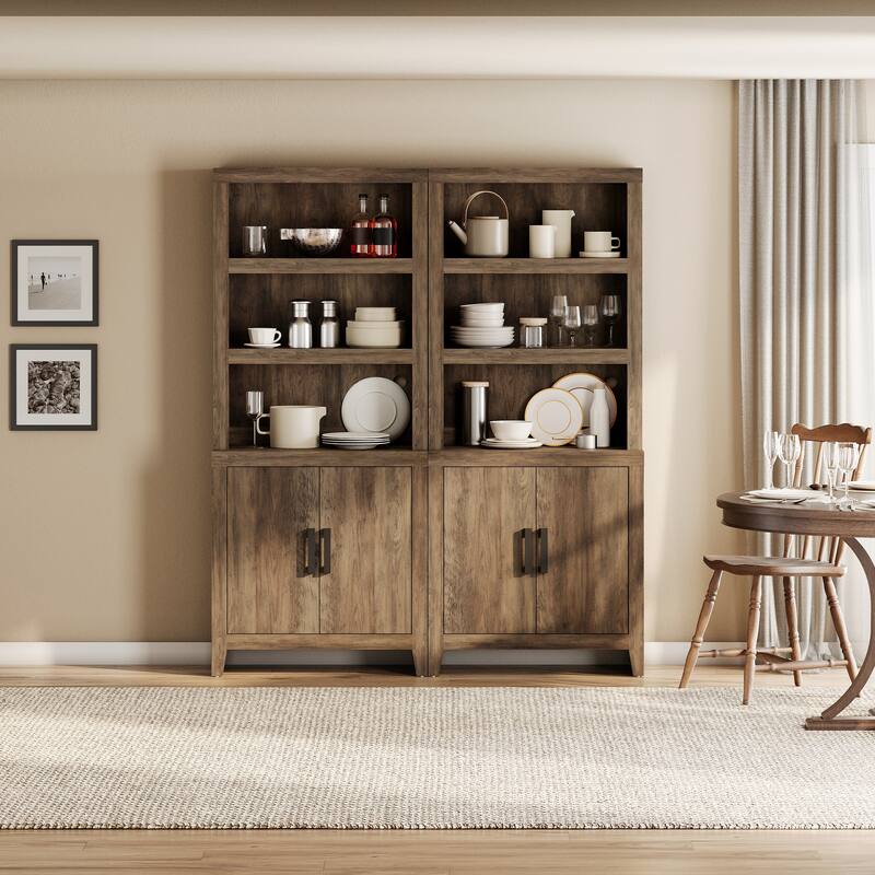 74" Tall Bookshelf with Door, Farmhouse Bookcase with Adjustable Shelf and Storage Cabinet for Living Room, Office