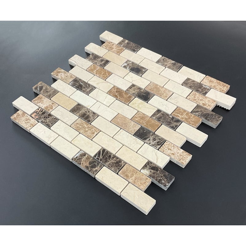 Mix Natural Marble 1 x 2 Marble Wall and Floor Mosaic - Case (10 Sheets)