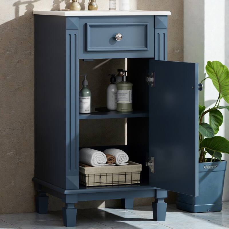 18" French Style Bathroom Vanity with Ceramic Sink, Freestanding Single Vanity with Soft-Close Door